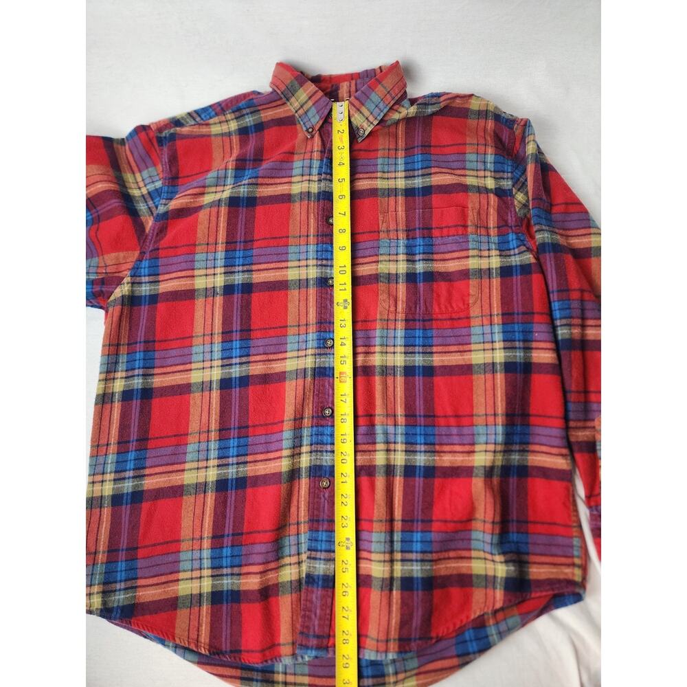 Eddie Bauer L Mens Red Plaid Flannel Shirt 100% Cotton Button Up Long Sleeve - Picture 7 of 9